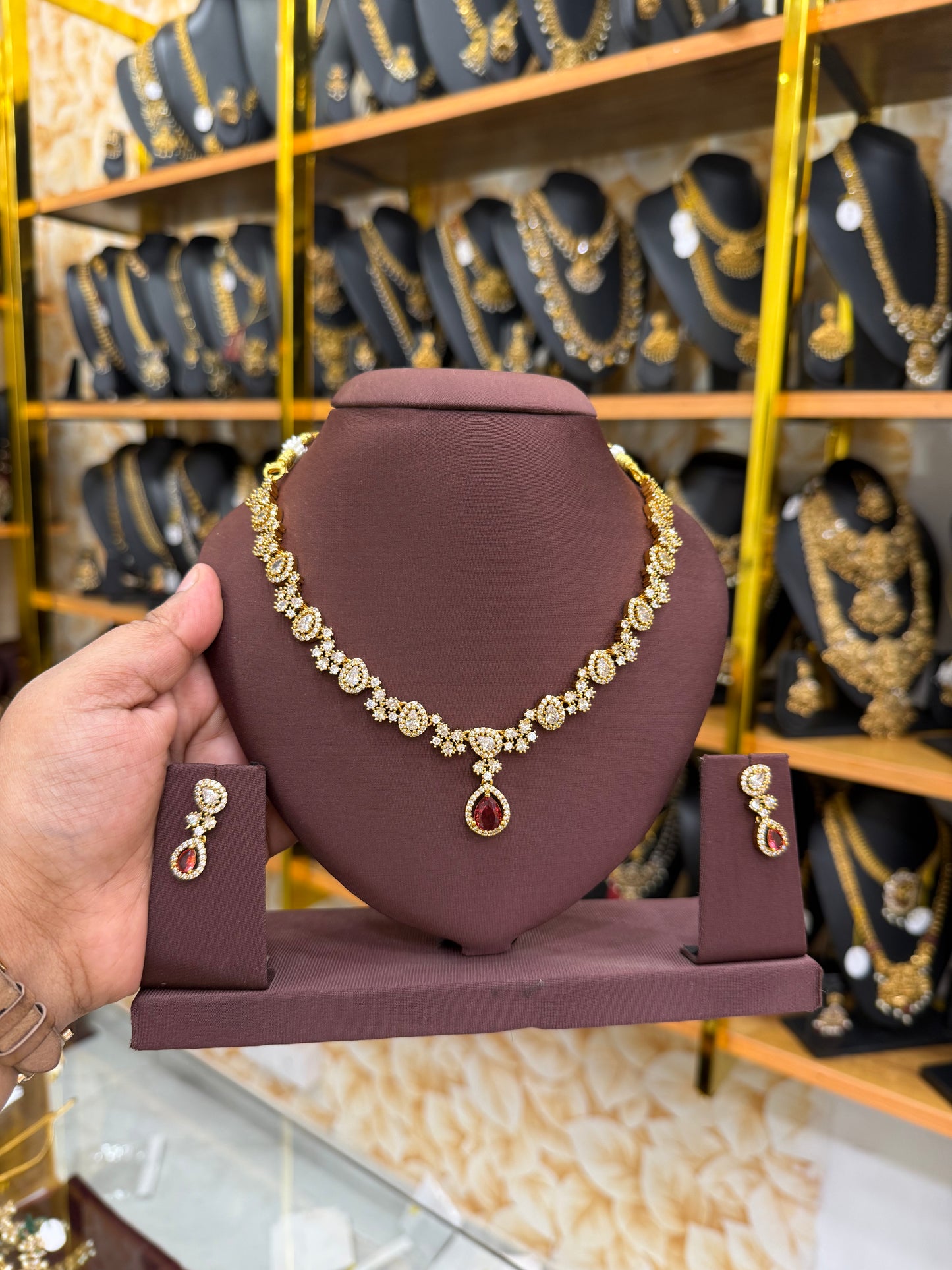 AD stone necklace with Ruby pendant
