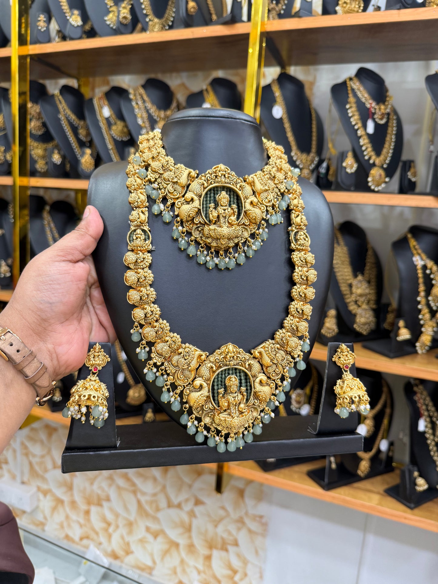 Exclusive Lakshmi combo with Pastel Green beads