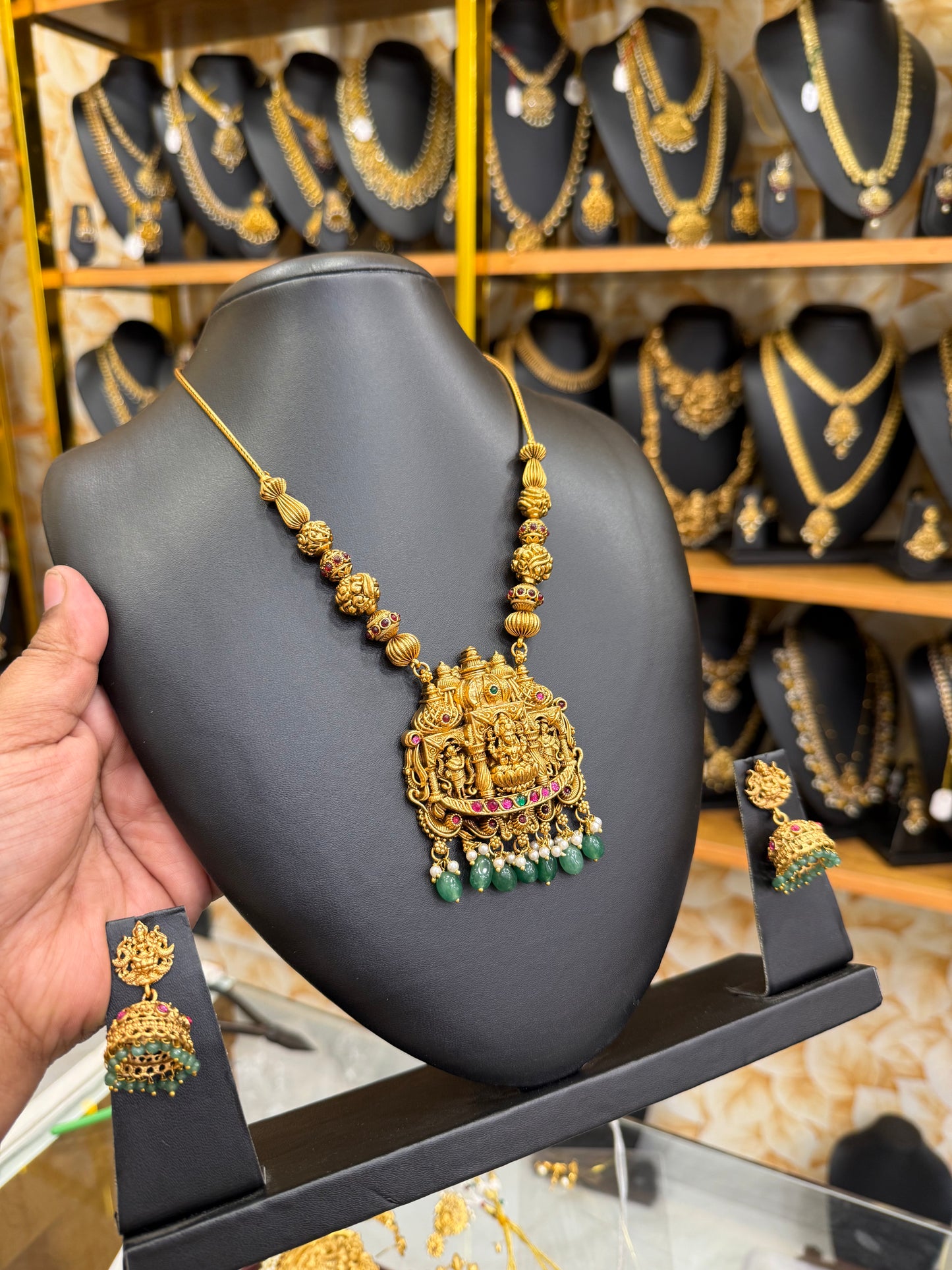 Lakshmi Pendant Ball chain with pastel green beads
