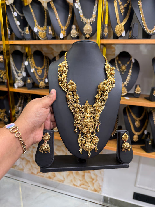 3D antique Lakshmi with peacock work haram