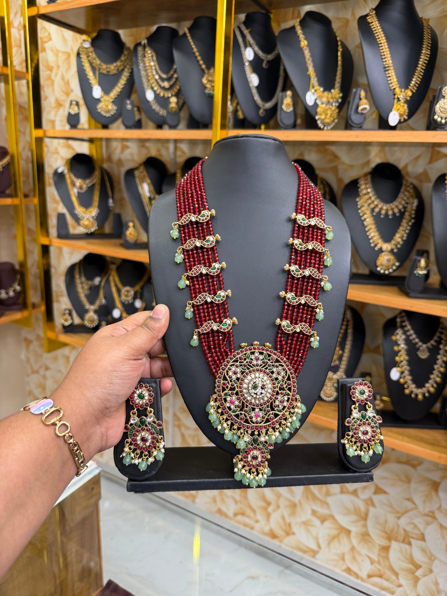 Crystal Jadau Kundan red beads haram