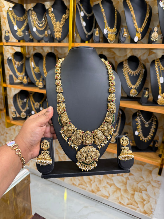 Antique finish Lakshmi pearls haram