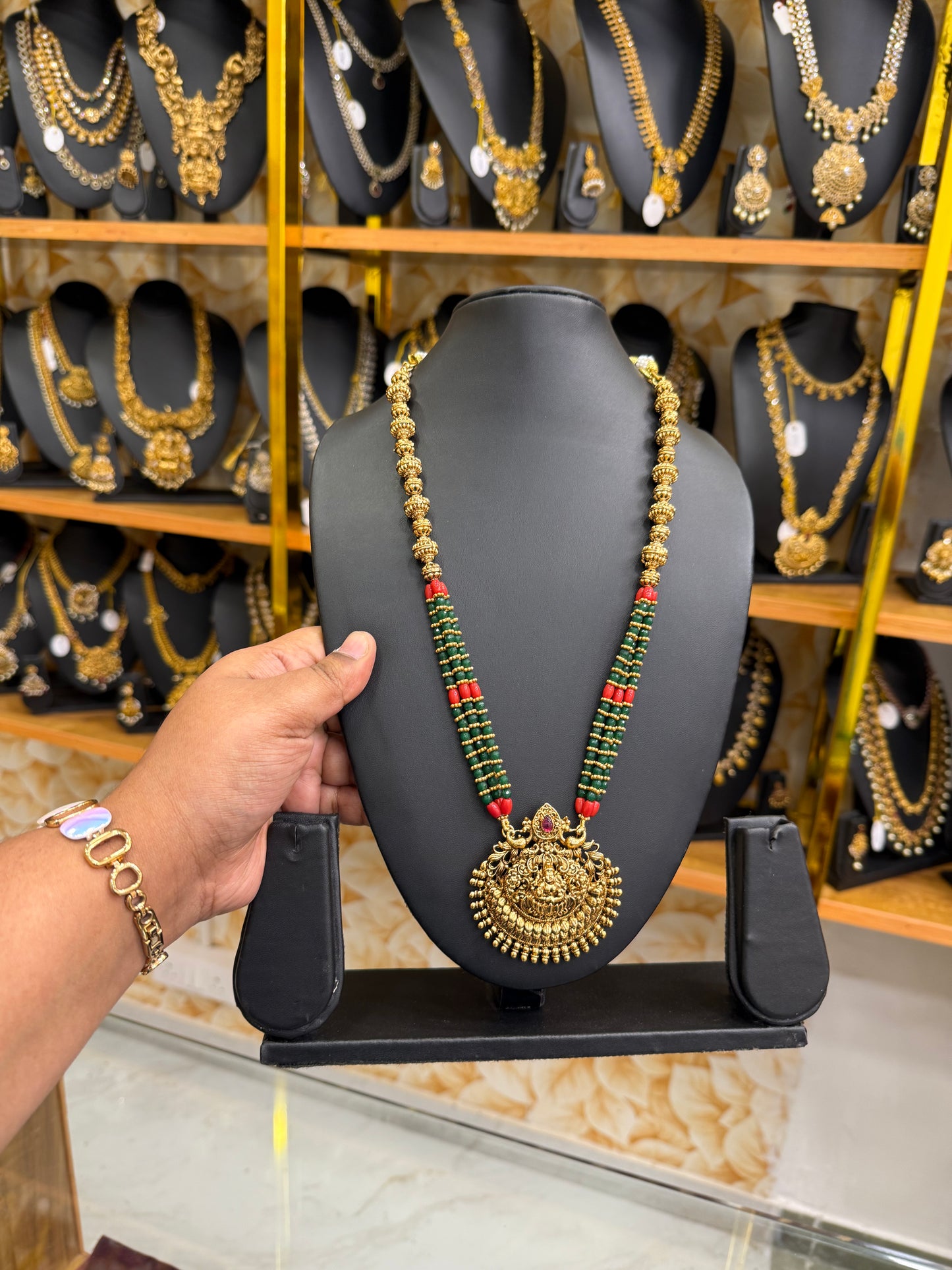 Beads coral Mala with Lakshmi pendant