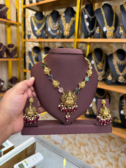 3D Lakshmi red beads necklace