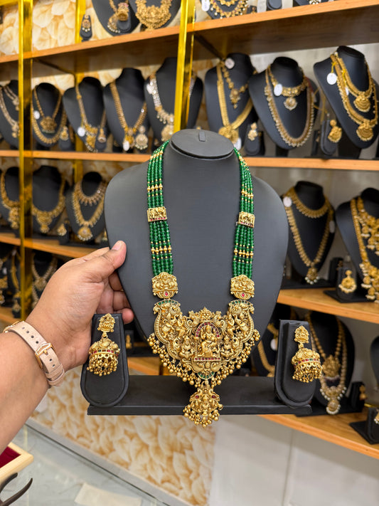 Green beads 3d Lakshmi haram