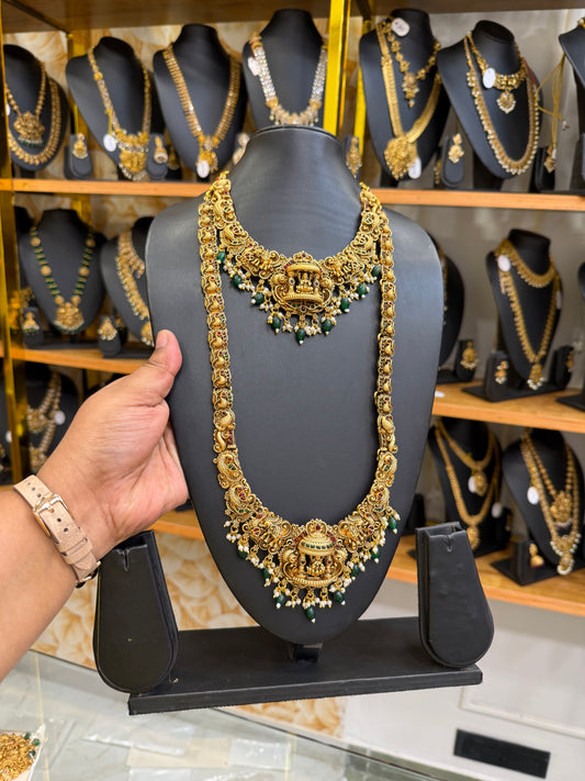 Antique green beads Lakshmi combo set