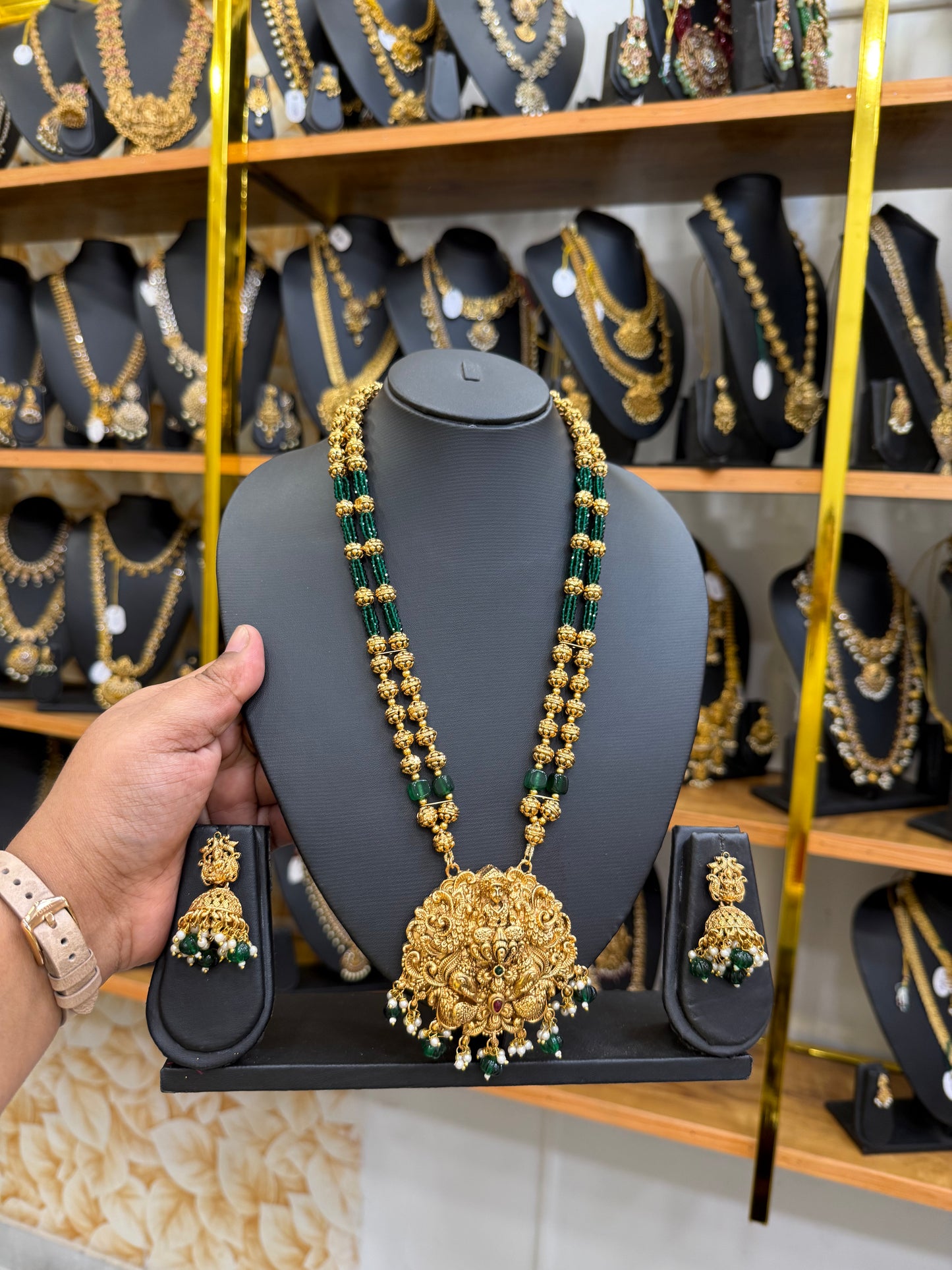 Green beads GajaLakshmi muthu Mala