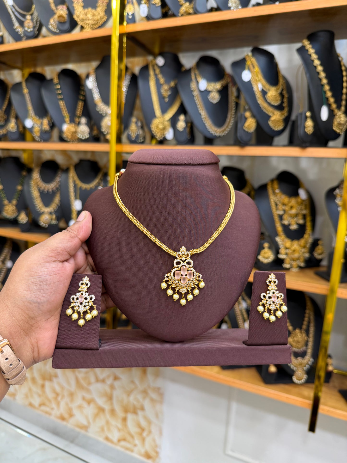 Pastel pink AD stone necklace