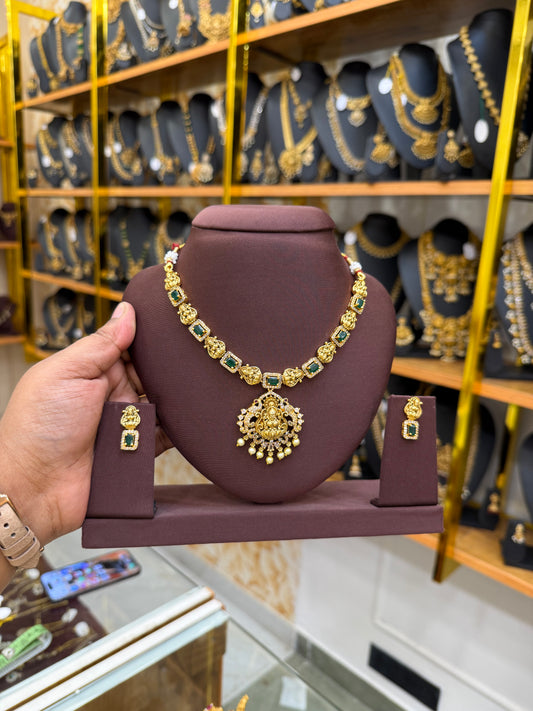 Antique Lakshmi emerald stone necklace