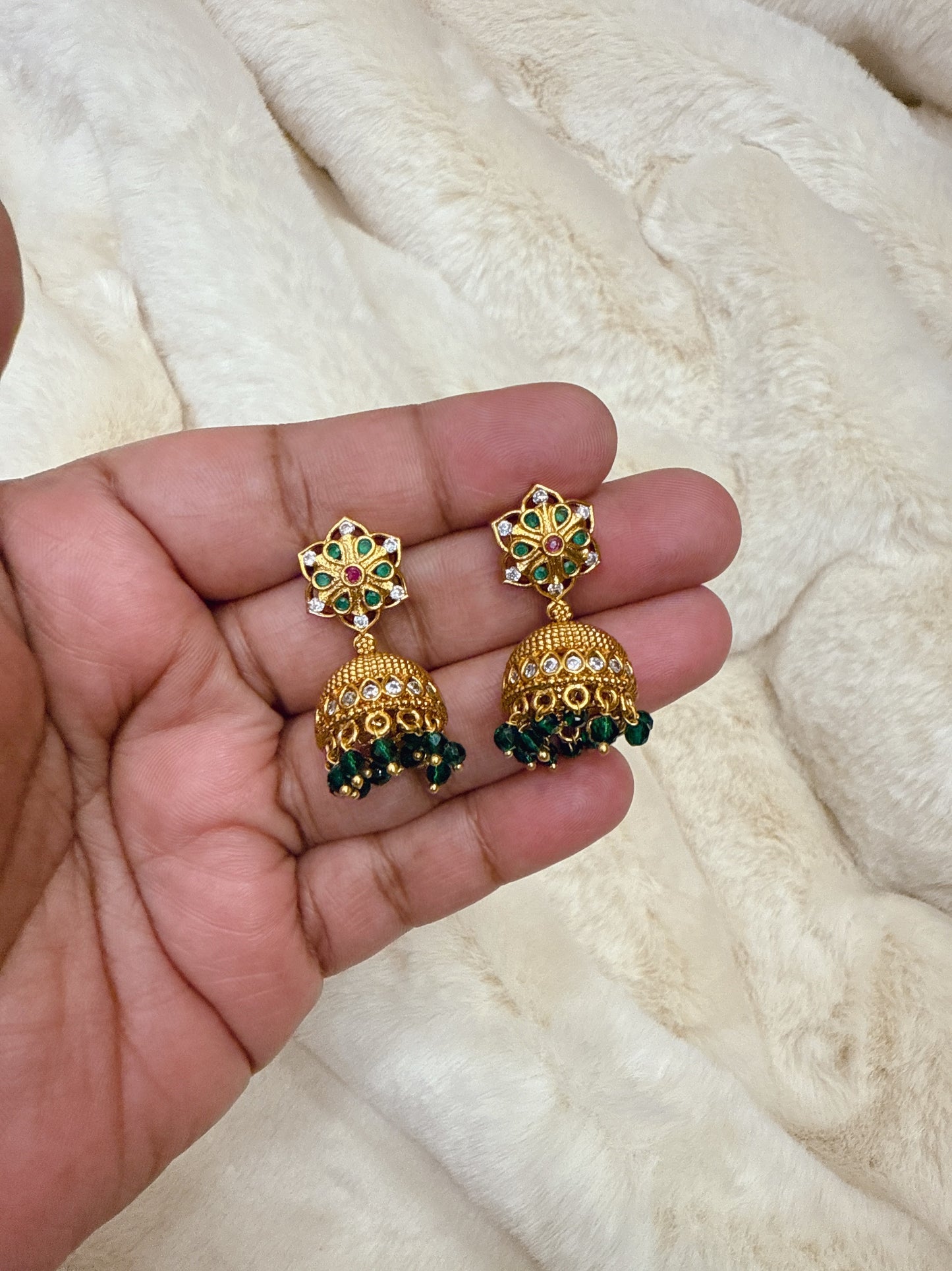 Floral green beads jumka