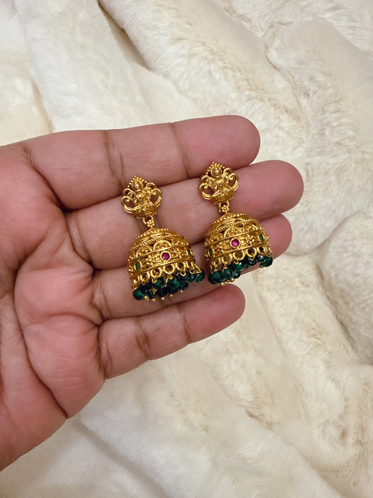 Elegant Lakshmi with green beads jumka