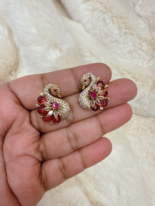 AD ruby stone peacock stud