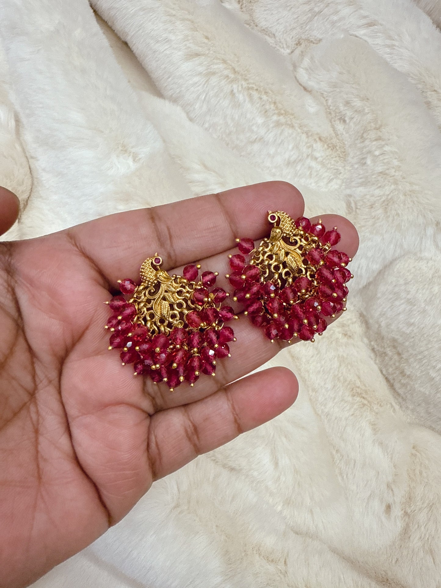 Ruby Crystal peacock stud