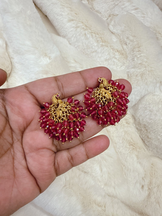 Ruby Crystal peacock stud