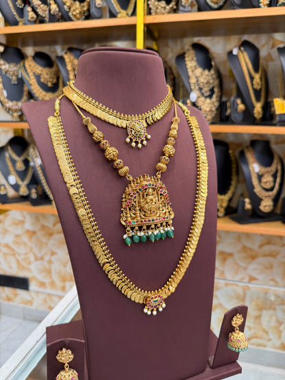 Kaasu Mala & Pastel Green Lakshmi Bridal Combo Set