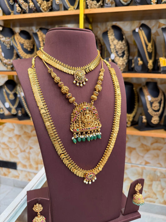Kaasu Mala & Pastel Green Lakshmi Bridal Combo Set