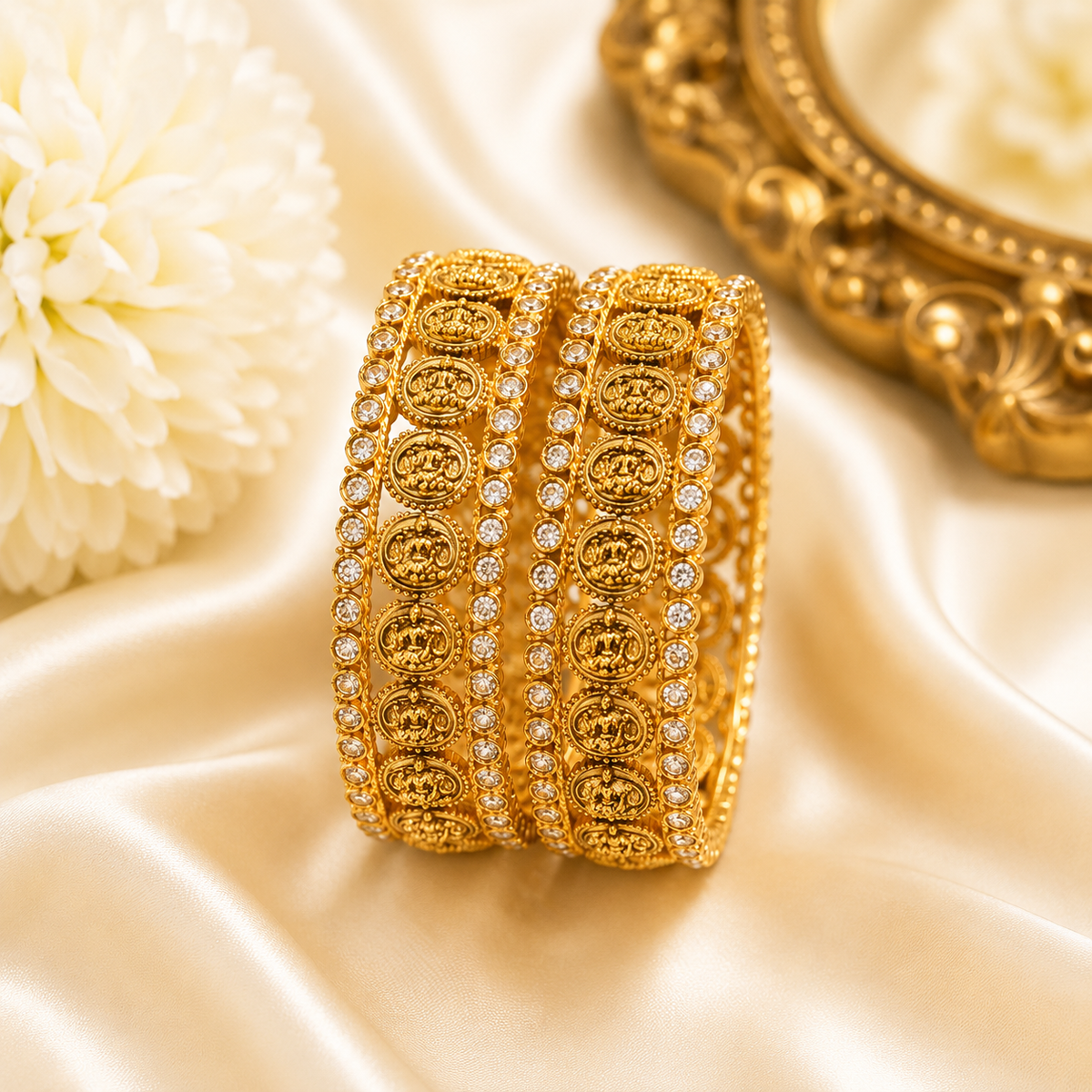 Lakshmi Coin Type Stone Bangles (2pcs)