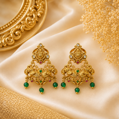 Lakshmi Green Pearl Beads Stud