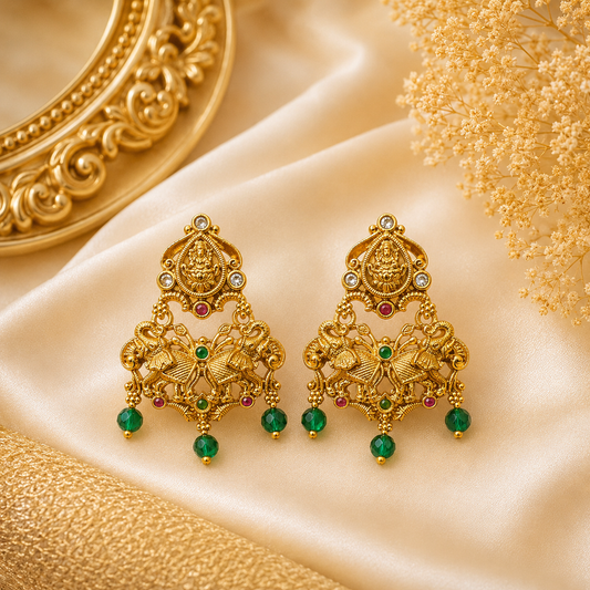 Lakshmi Green Pearl Beads Stud