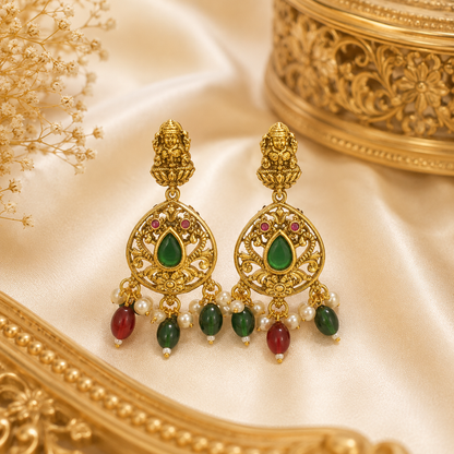 Lakshmi Red & Green Beads Stud