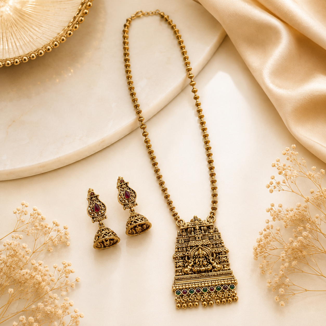 Lakshmi  Gopuram Temple Pendant Chain