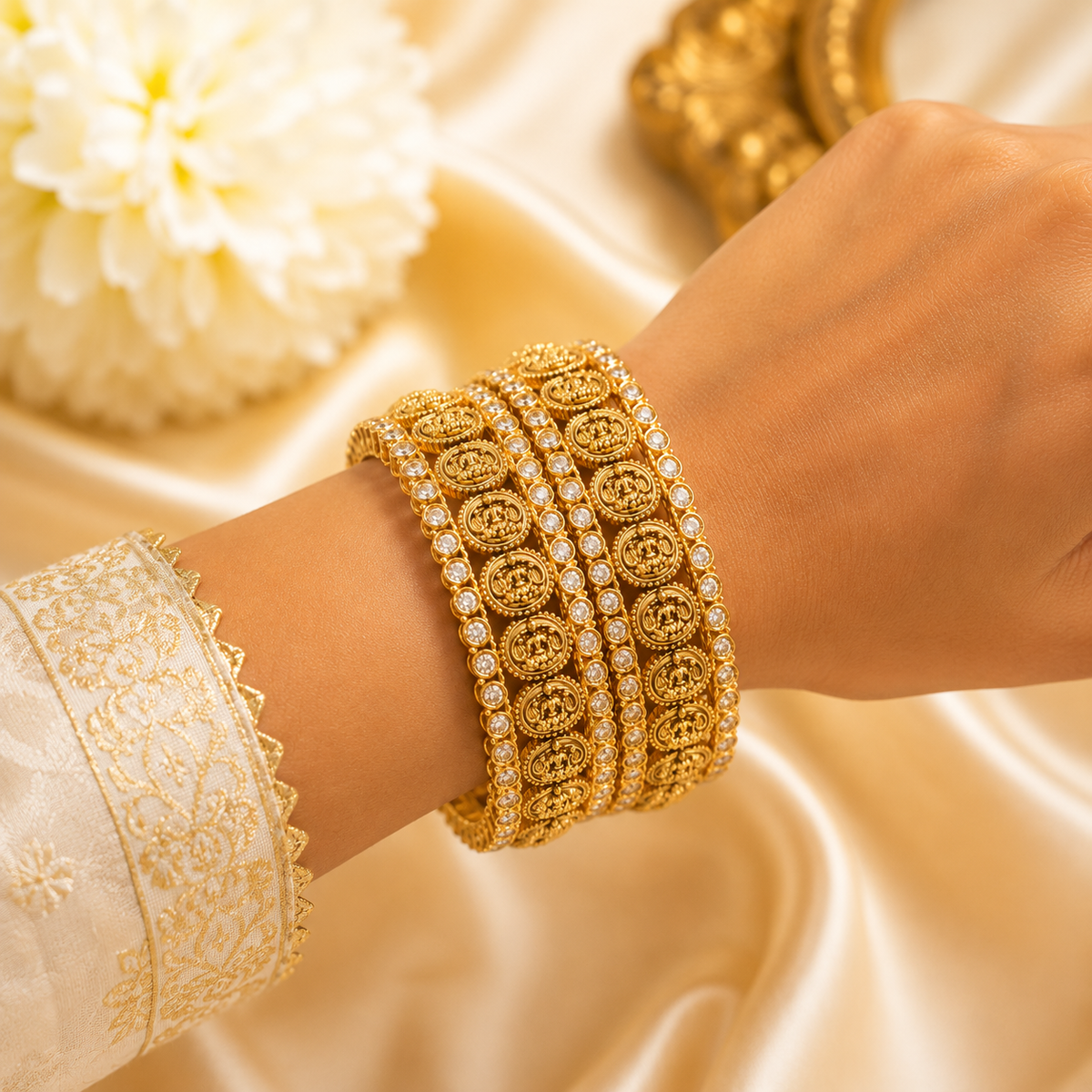 Lakshmi Coin Type Stone Bangles (2pcs)