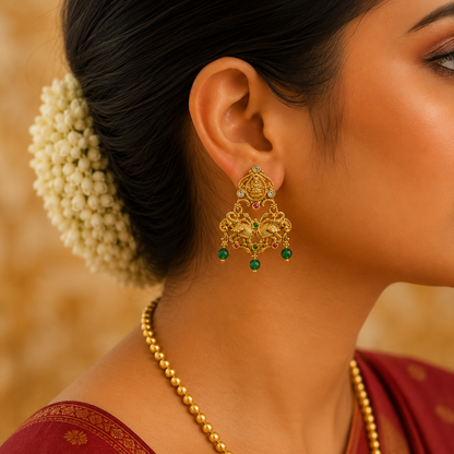 Lakshmi Green Pearl Beads Stud