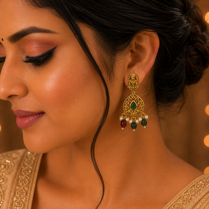 Lakshmi Red & Green Beads Stud