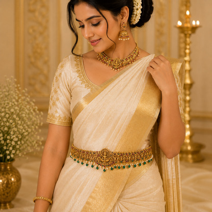 Lakshmi with peacock green beads hipbelt