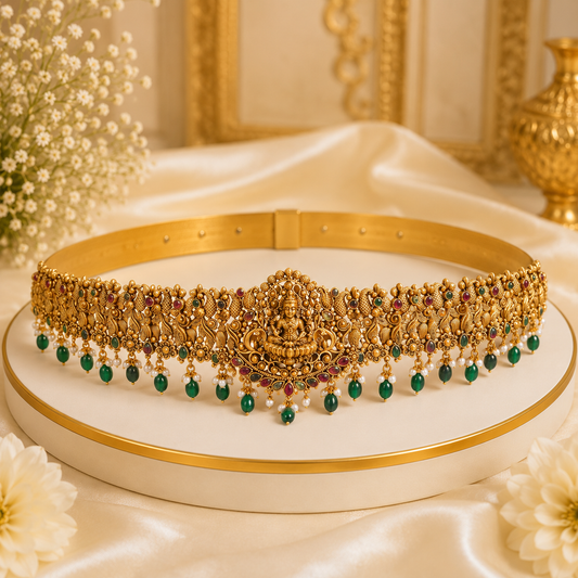 Lakshmi with peacock green beads hipbelt