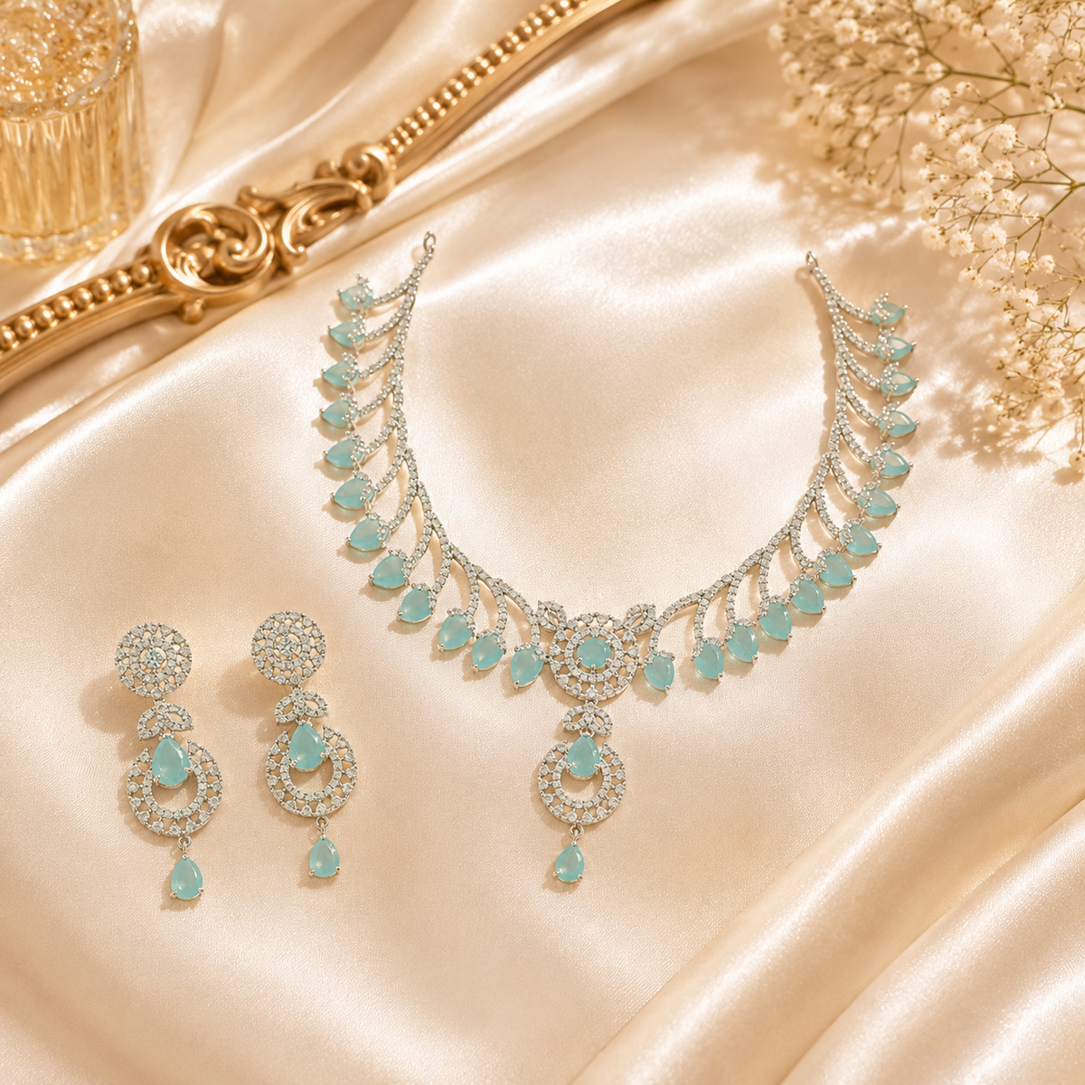 Mahira Pastel Green AD Stone Necklace