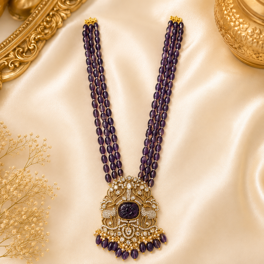 Mystic Violet Beads Necklace (Mehandhi Polish)