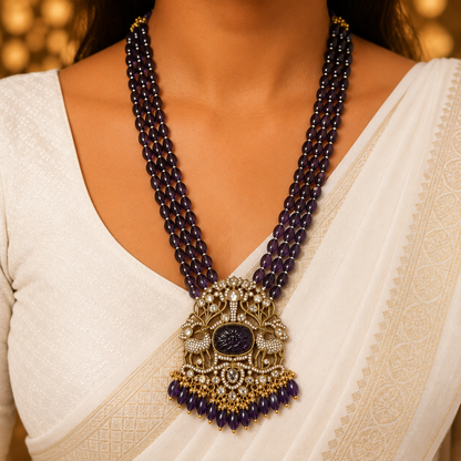 Mystic Violet Beads Necklace (Mehandhi Polish)