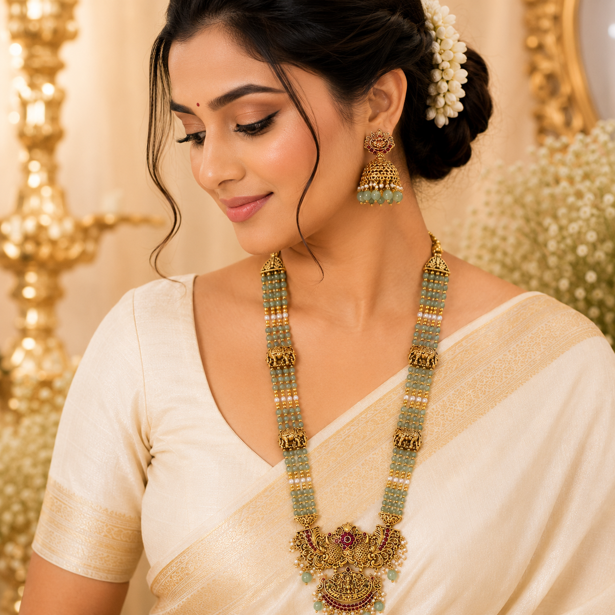 Gorgeous Lakshmi Pastel Green Beads Haram
