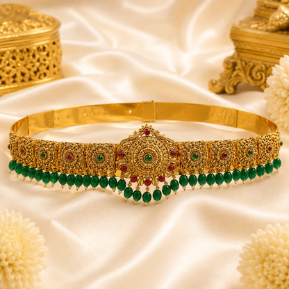 Non Idol Green Beads Floral Hipbelt