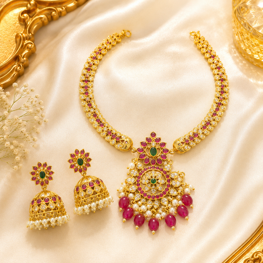 Non Idol Kaapu Necklace With Red Beads