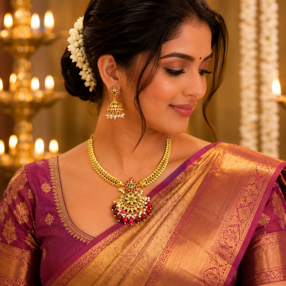 Non Idol Kaapu Necklace With Red Beads