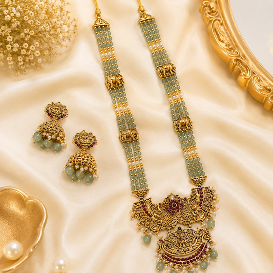 Gorgeous Lakshmi Pastel Green Beads Haram