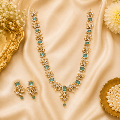 Pastel green floral stone haram