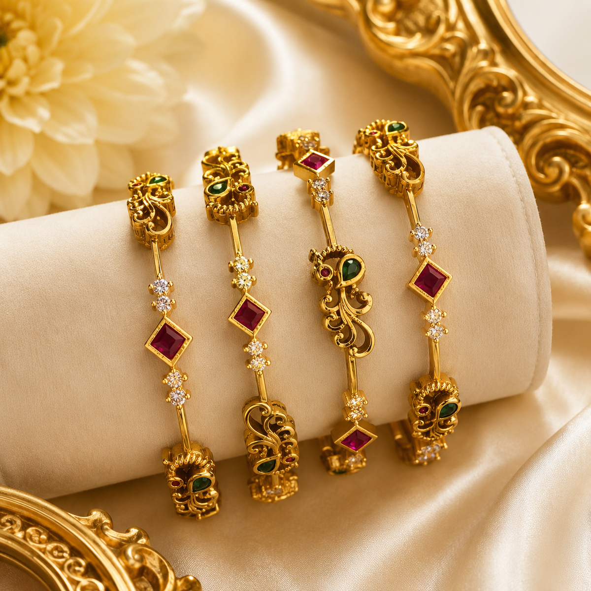 Peacock Ruby Bangles (4pcs)