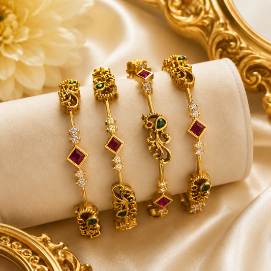 Peacock Ruby Bangles (4pcs)