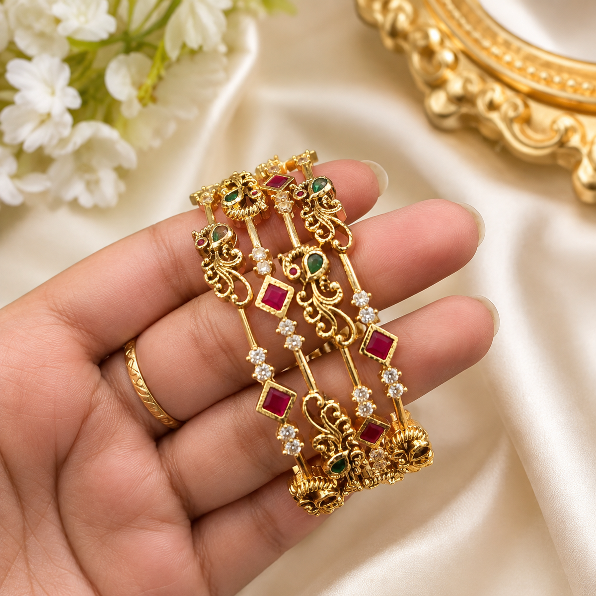 Peacock Ruby Bangles (4pcs)