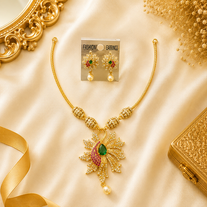 Peacock white stone necklace