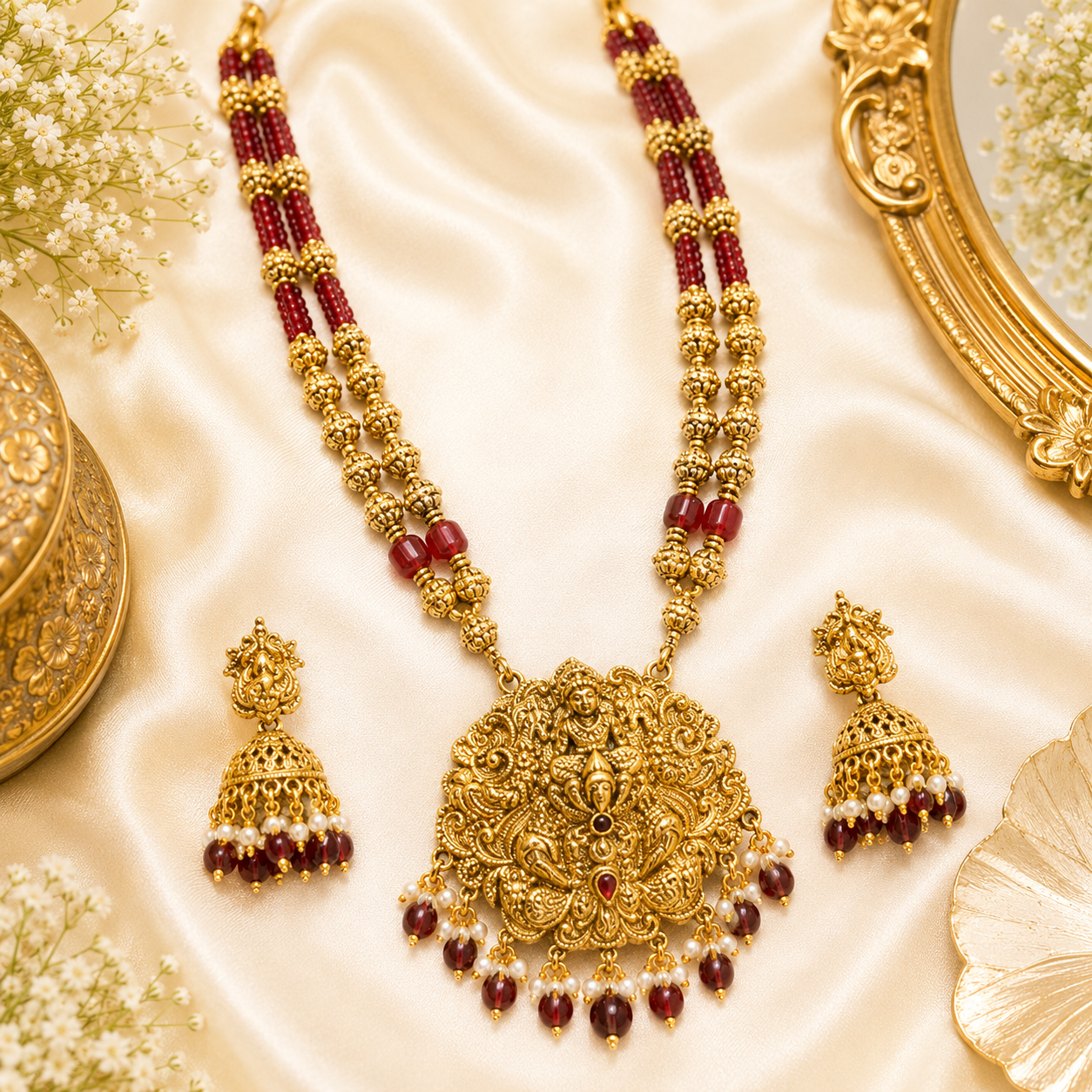 Red Beads Gajalakshmi Muthu Mala