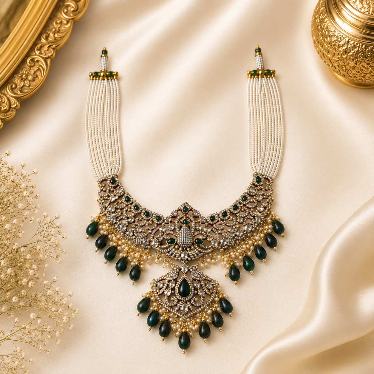 Royal Emerald Beads Set (Black Mehandhi Polish)