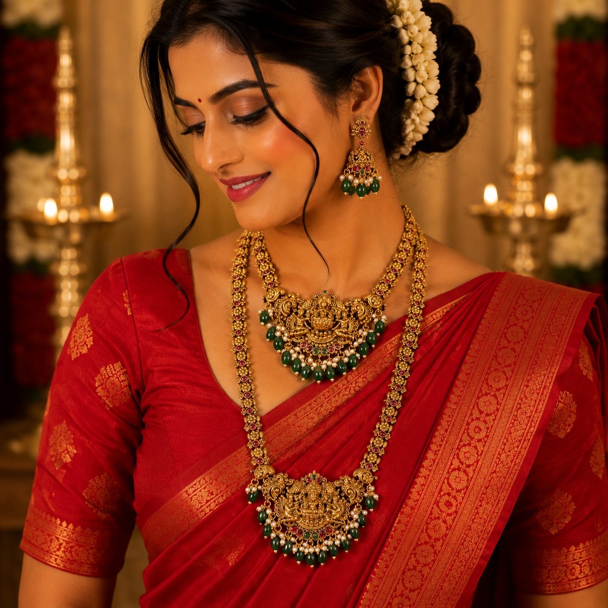 Royal Lakshmi Green Beads Combo Set