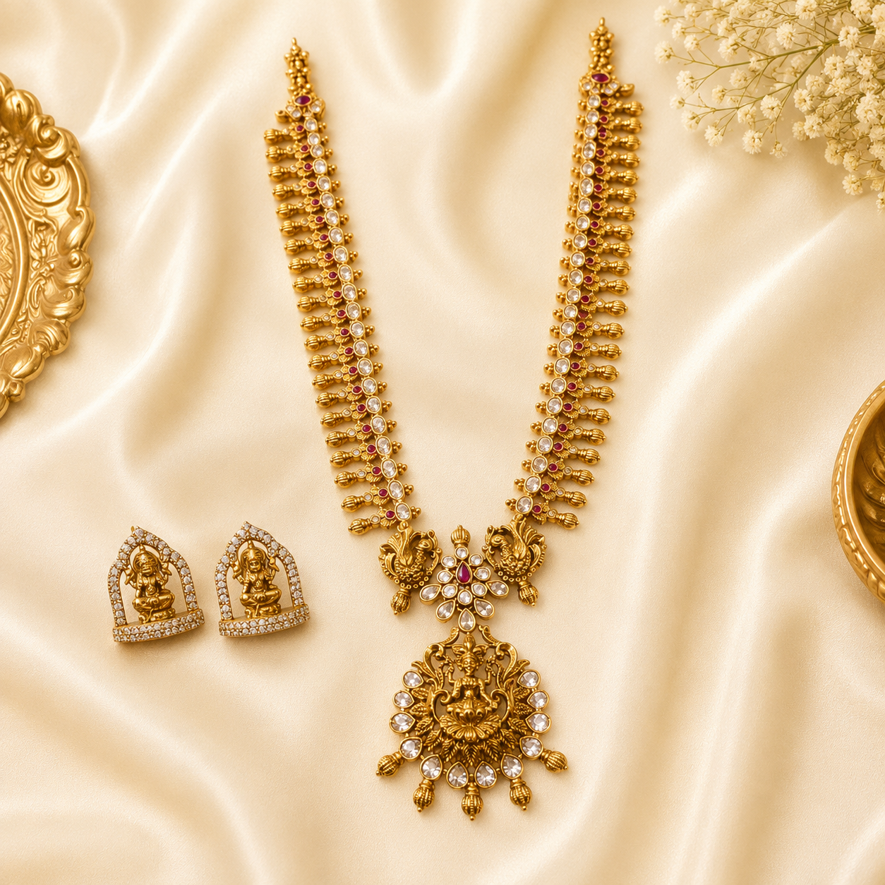 Ruby with Lakshmi haram