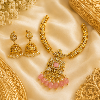 Samyuktha Pastel Pink Stone Necklace