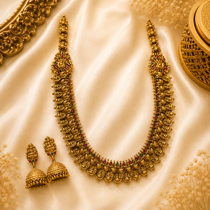 Tanirika Antique Ruby & Emerald Stone Kaasu Mala