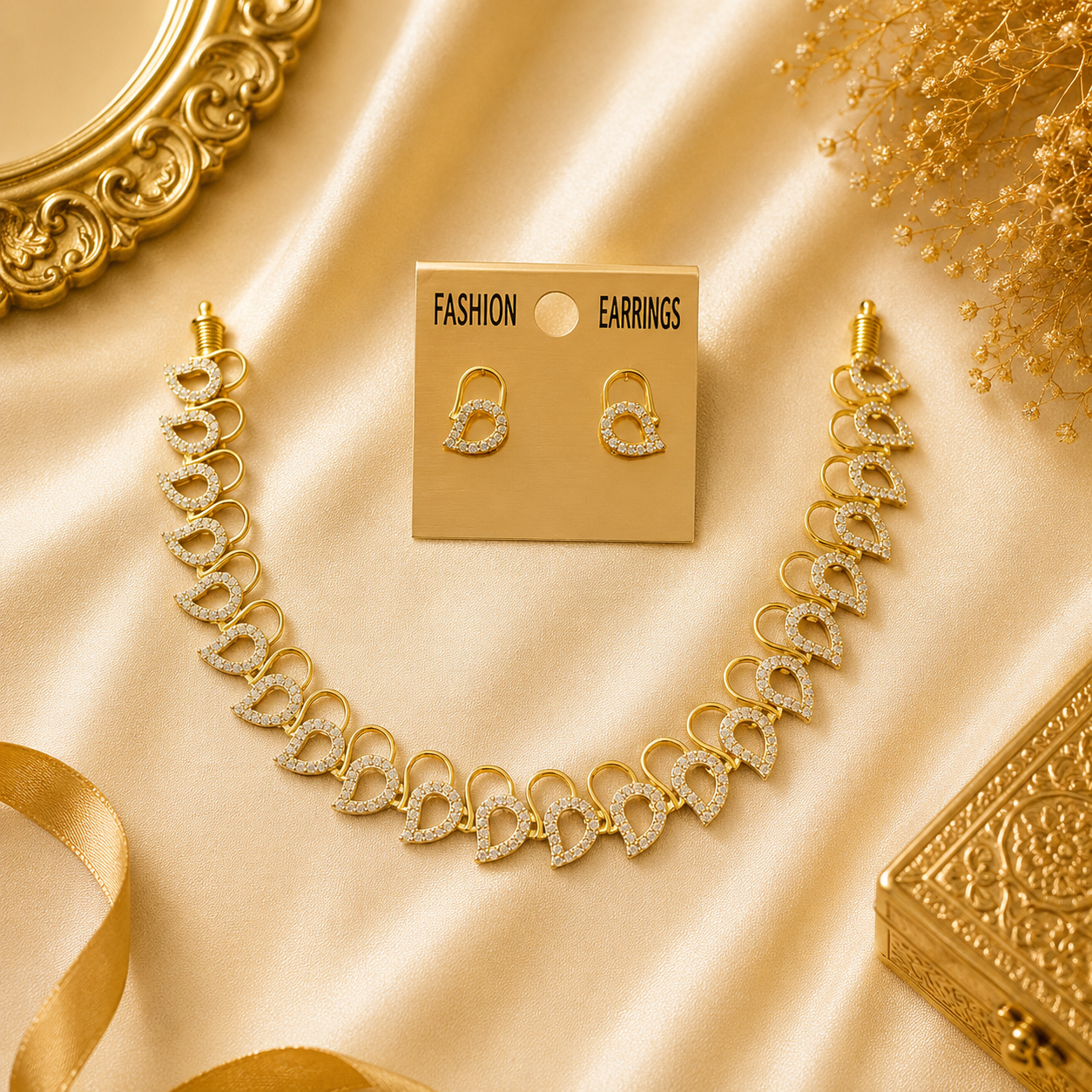 Thilagam Shape white stone necklace